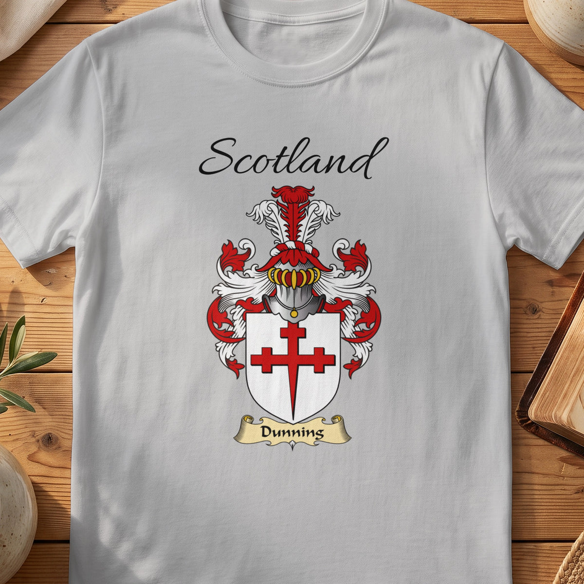 Sport Grey Dunning Scottish family shield T-shirt featuring a red double cross on a white shield