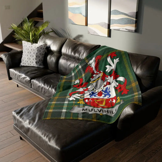 Mulvihill Family Crest Green Tartan Blanket product type