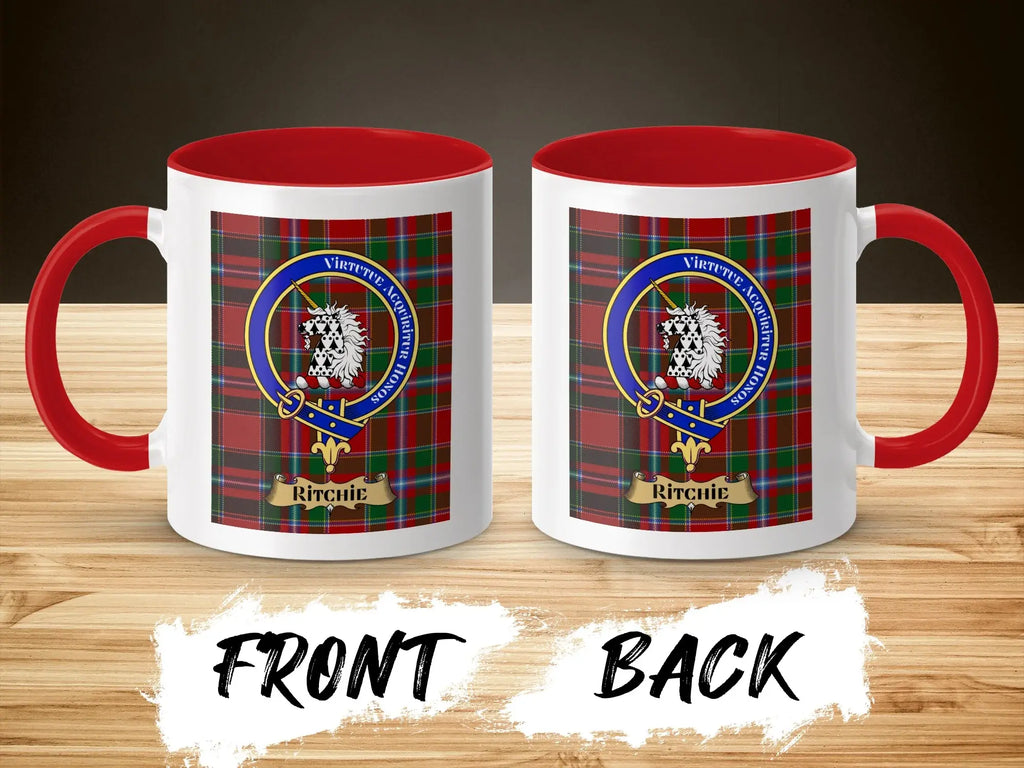 Ritchie Clan Crest Tartan Mug Virtute Acquiritur Honos