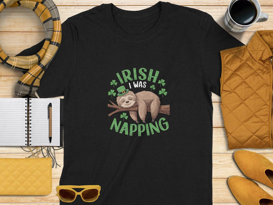 Cute Irish Napping Sloth Graphic Printed on T-shirt - Celtic Ancestry Gifts