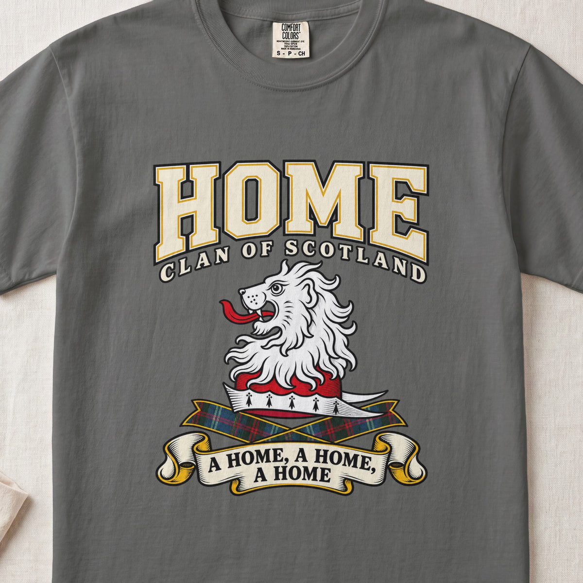 Home Scottish clan graphic T-shirt in Pepper, front view