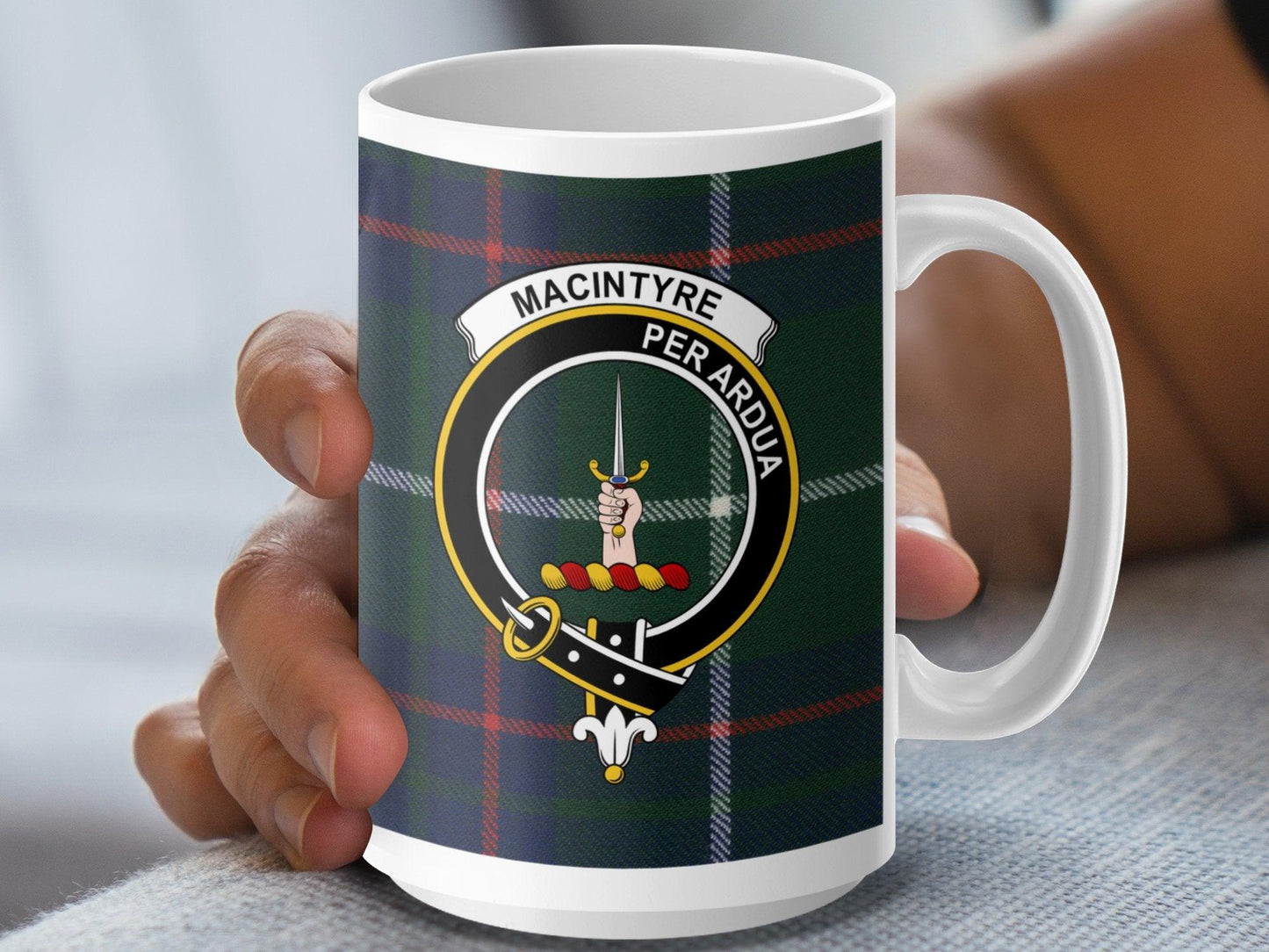 MacIntyre Crest Clan Tartan Scottish Plaid Pattern Mug - Living Stone Gifts