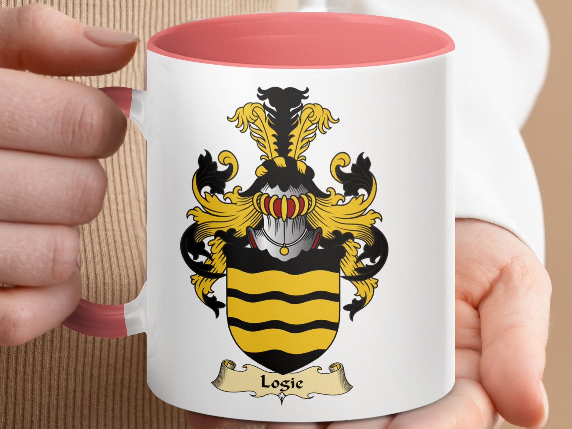 Logie Family Crest with Golden Details Accent Mug - Living Stone Gifts