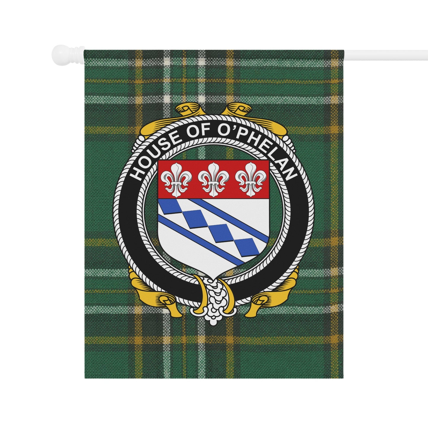 House of O'Phelan Tartan Family Crest Decorative Flag