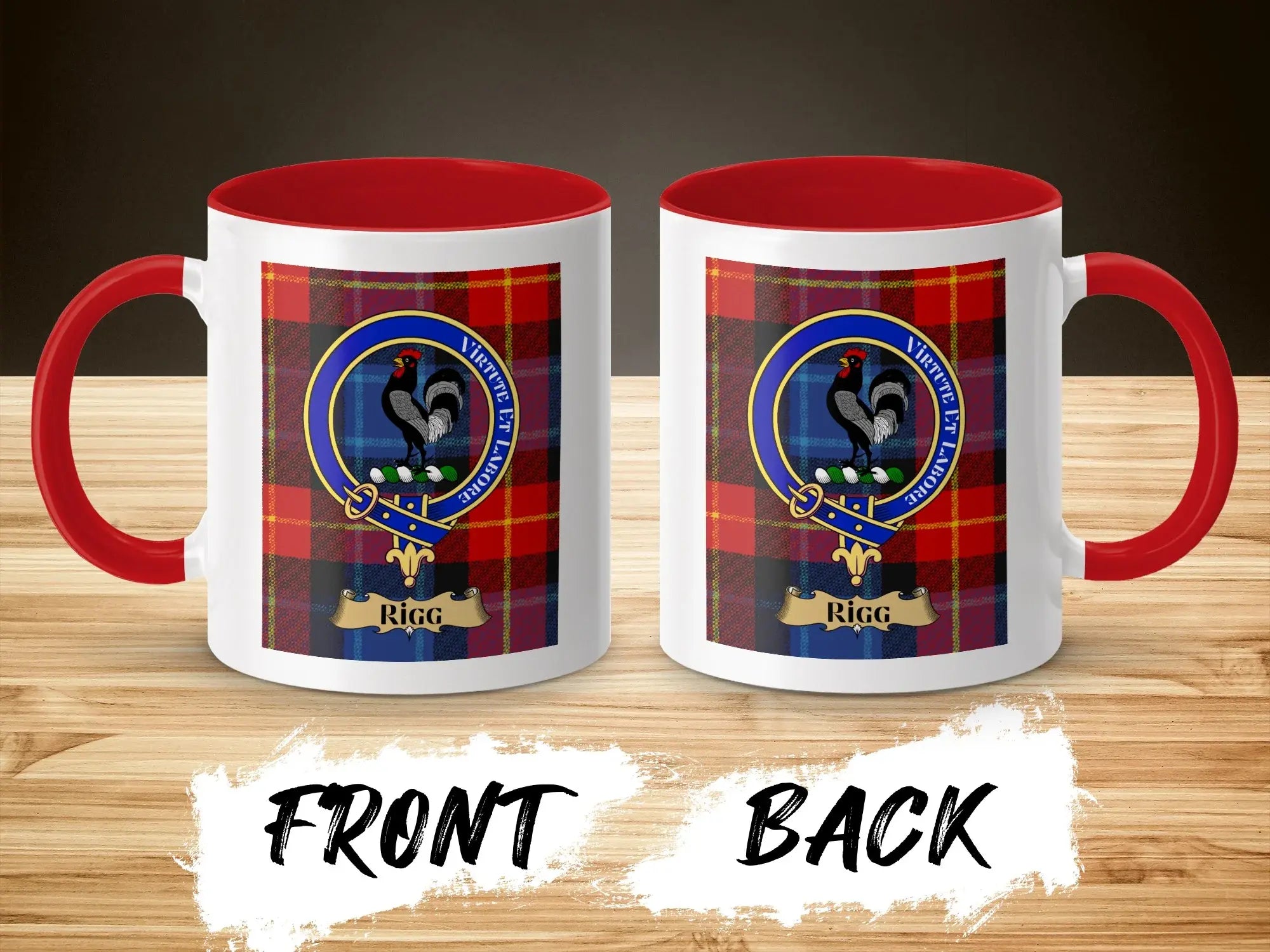 Rigg Family Crest Tartan Design Custom Mug Product