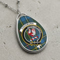 Cockburn clan Scottish tartan necklace with clan crest on tartan background