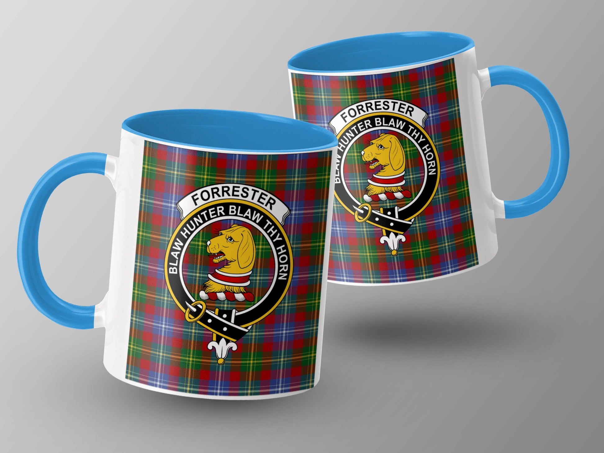 Clan Forrester Crest With Scottish Tartan Design Mug - Living Stone Gifts