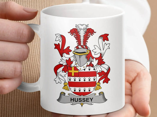 Hussey Irish Surname Family Crest Coat of Arms Mug - Celtic Ancestry Gifts