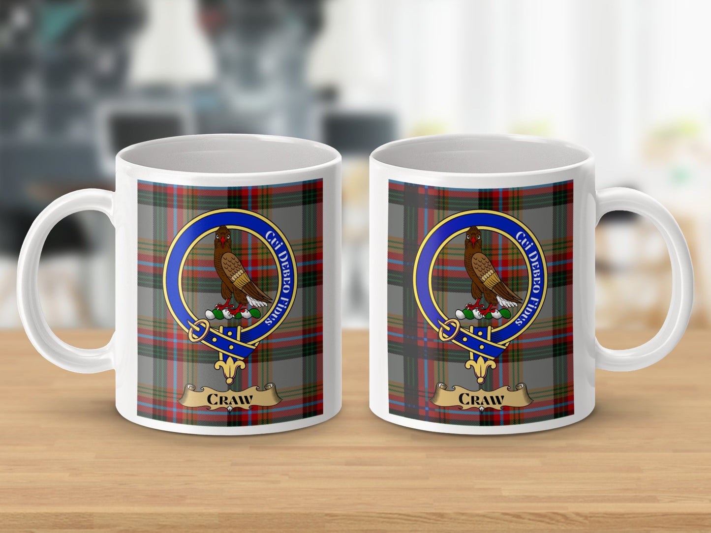 Clan Crawford Tartan Emblem with Craw Design Mug - Living Stone Gifts