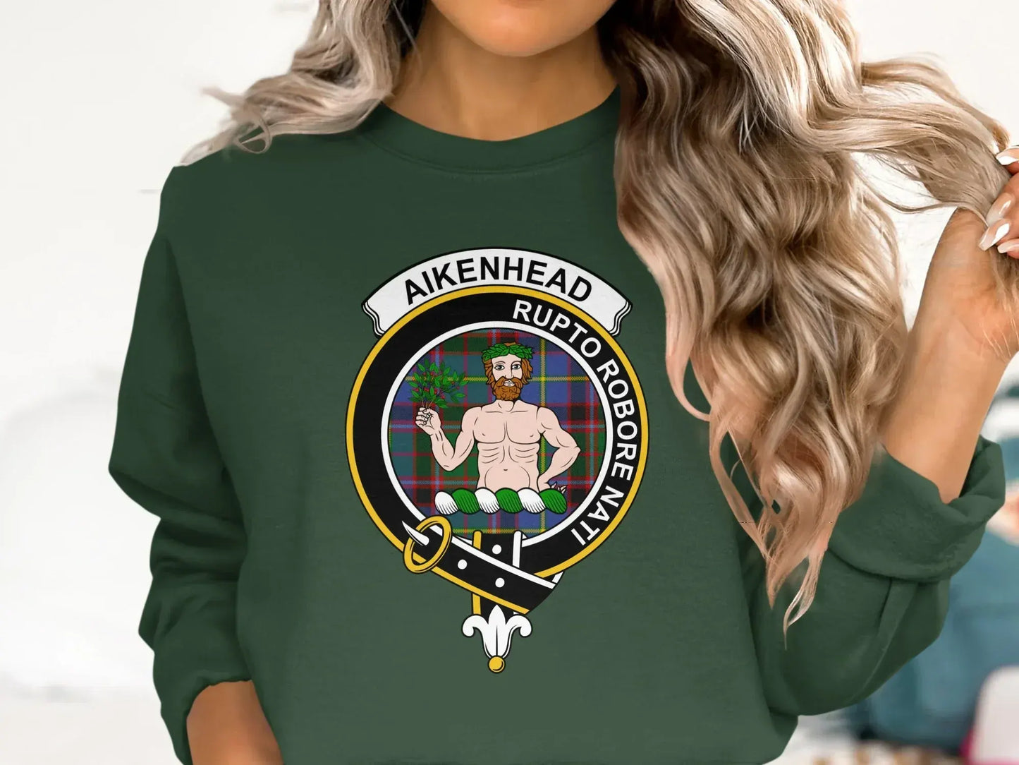 Aikenhead Clan Crest Tartan Printed T-Shirt Sweatshirt - Celtic Ancestry Gifts