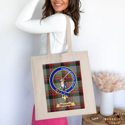 Dickson Clan Scottish Tartan Crest Tote Bag - Living Stone Gifts