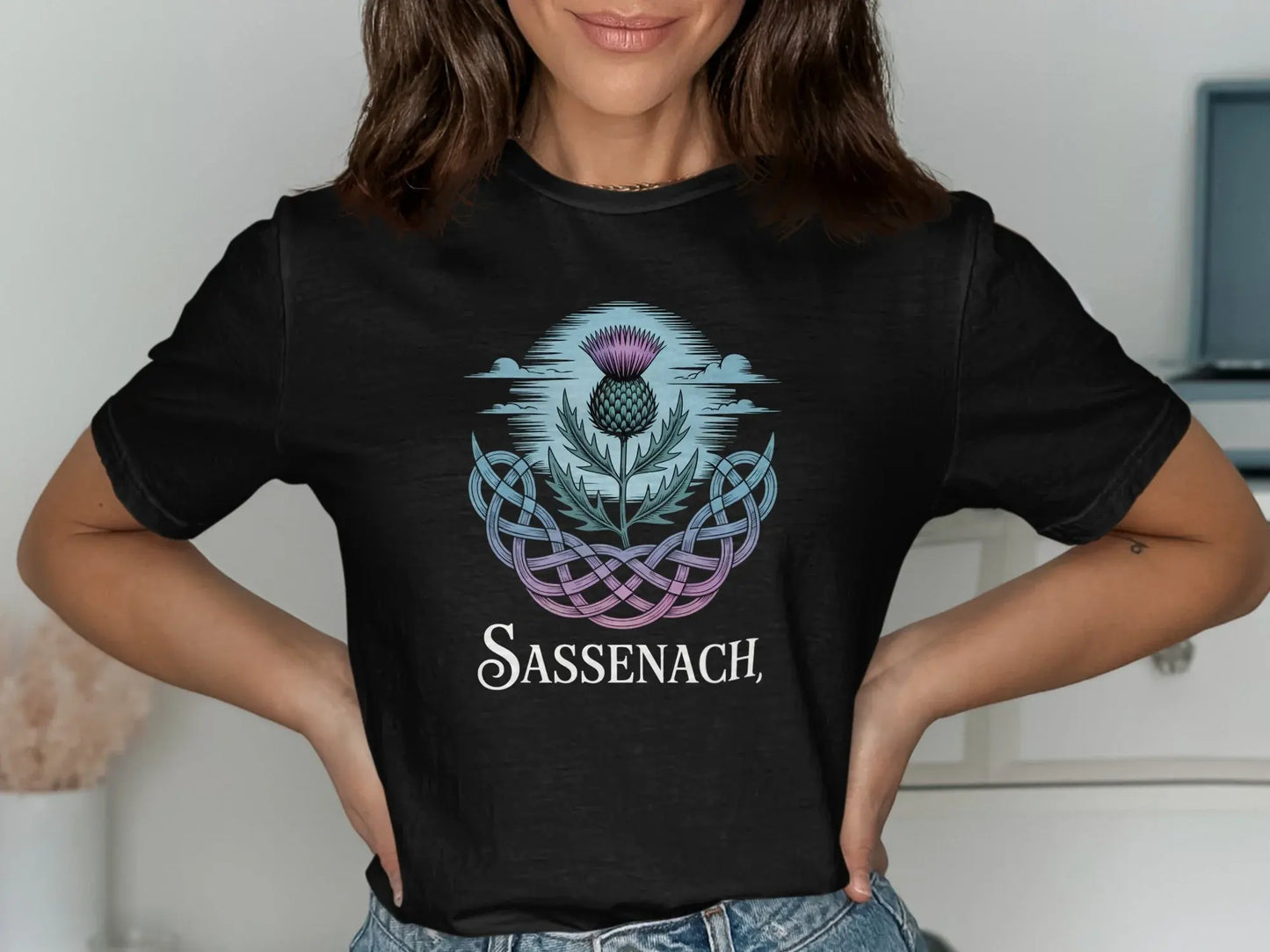Sassenach Graphic Thistle Print Premium Black T-shirt product