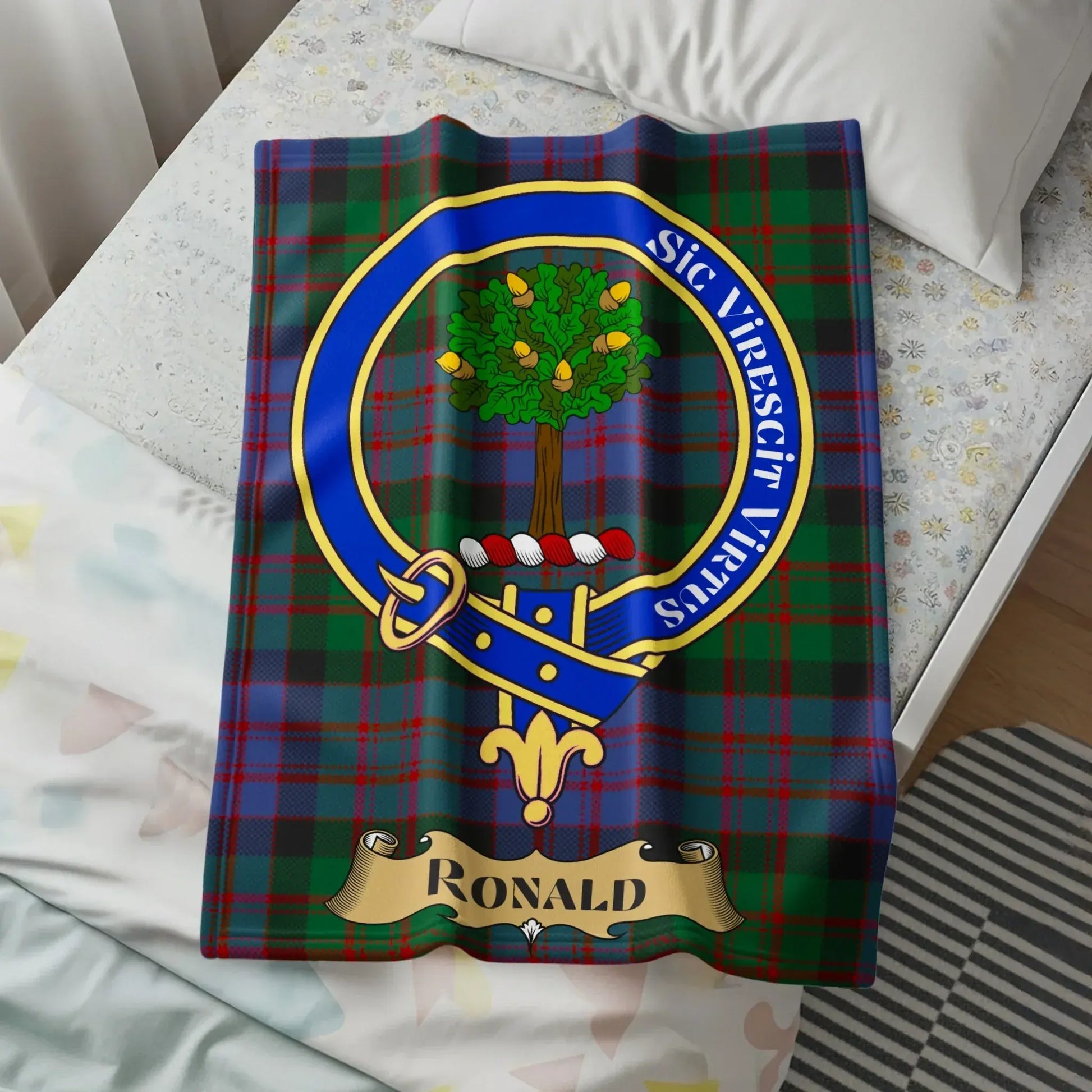 Ronald Clan Crest Tartan Blanket product
