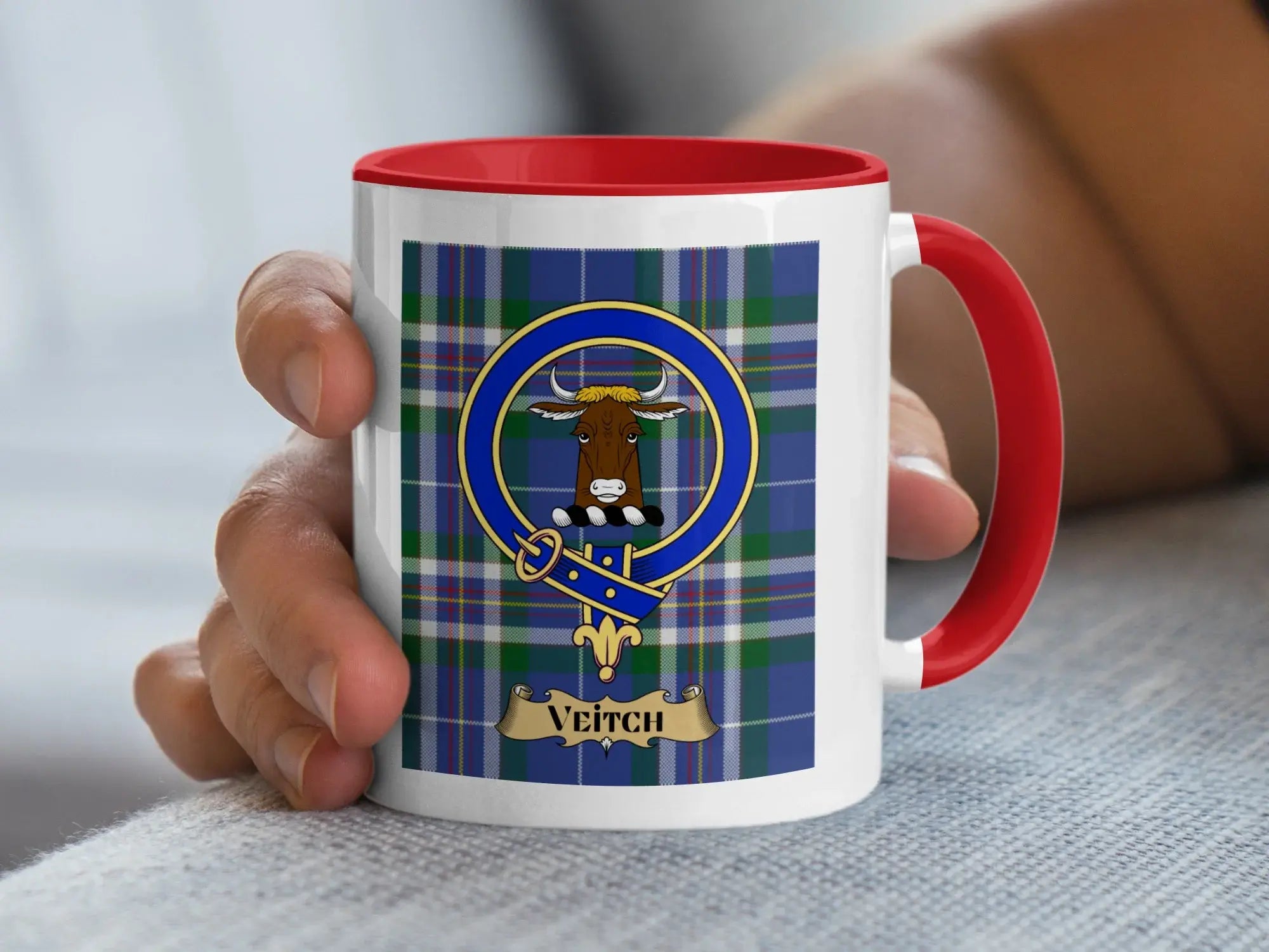 Veitch family crest ceramic mug for everyday coffee and tea