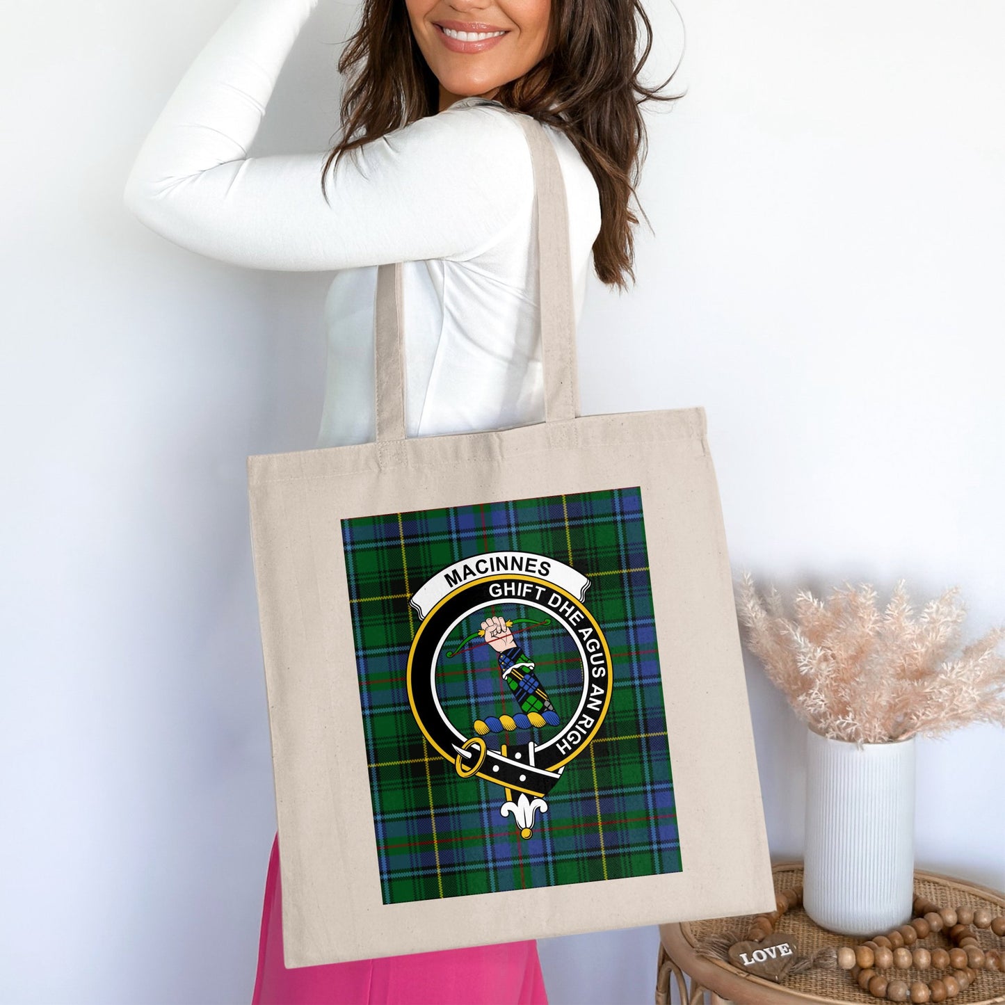 Clan Macinnes Scottish Crest Tartan Tote Bag - Living Stone Gifts