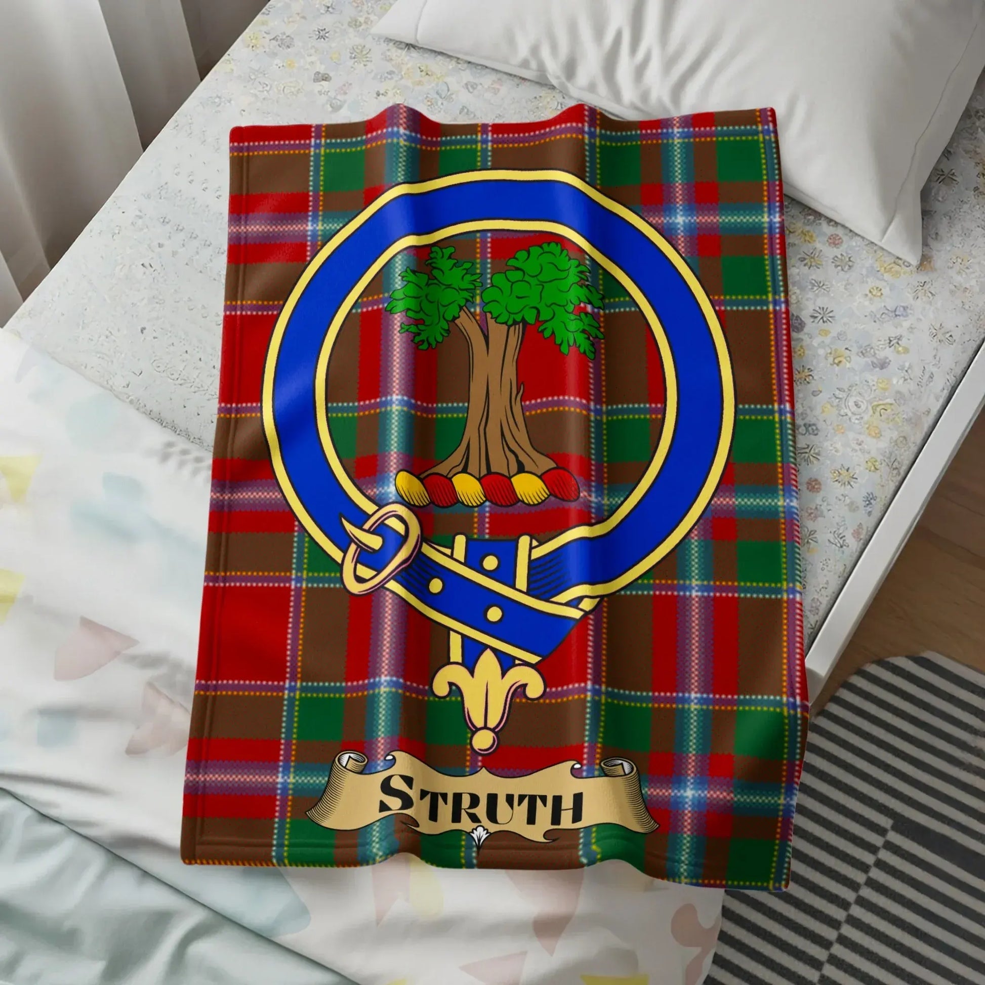 Struth Tartan Blanket with Clan Crest product type