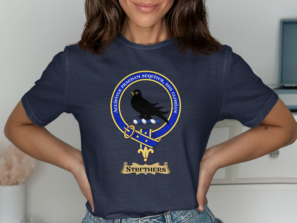 Struthers Scottish clan crest design on Navy T-shirt