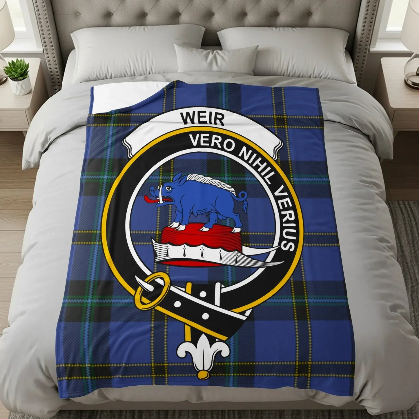 Weir Clan Crest Blue Tartan Vero Nihil Verius blanket product