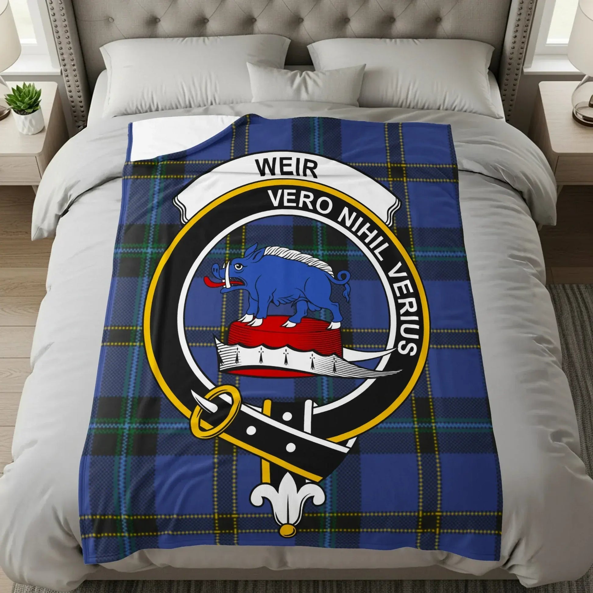 Weir Clan Crest Blue Tartan Vero Nihil Verius blanket product