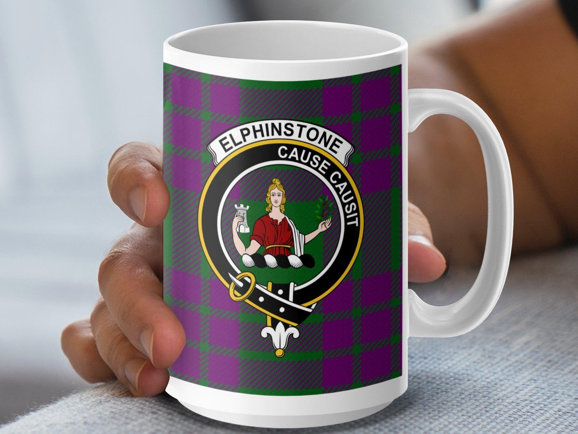 Elphinstone Scottish Clan Tartan Crest Gift Mug - Living Stone Gifts