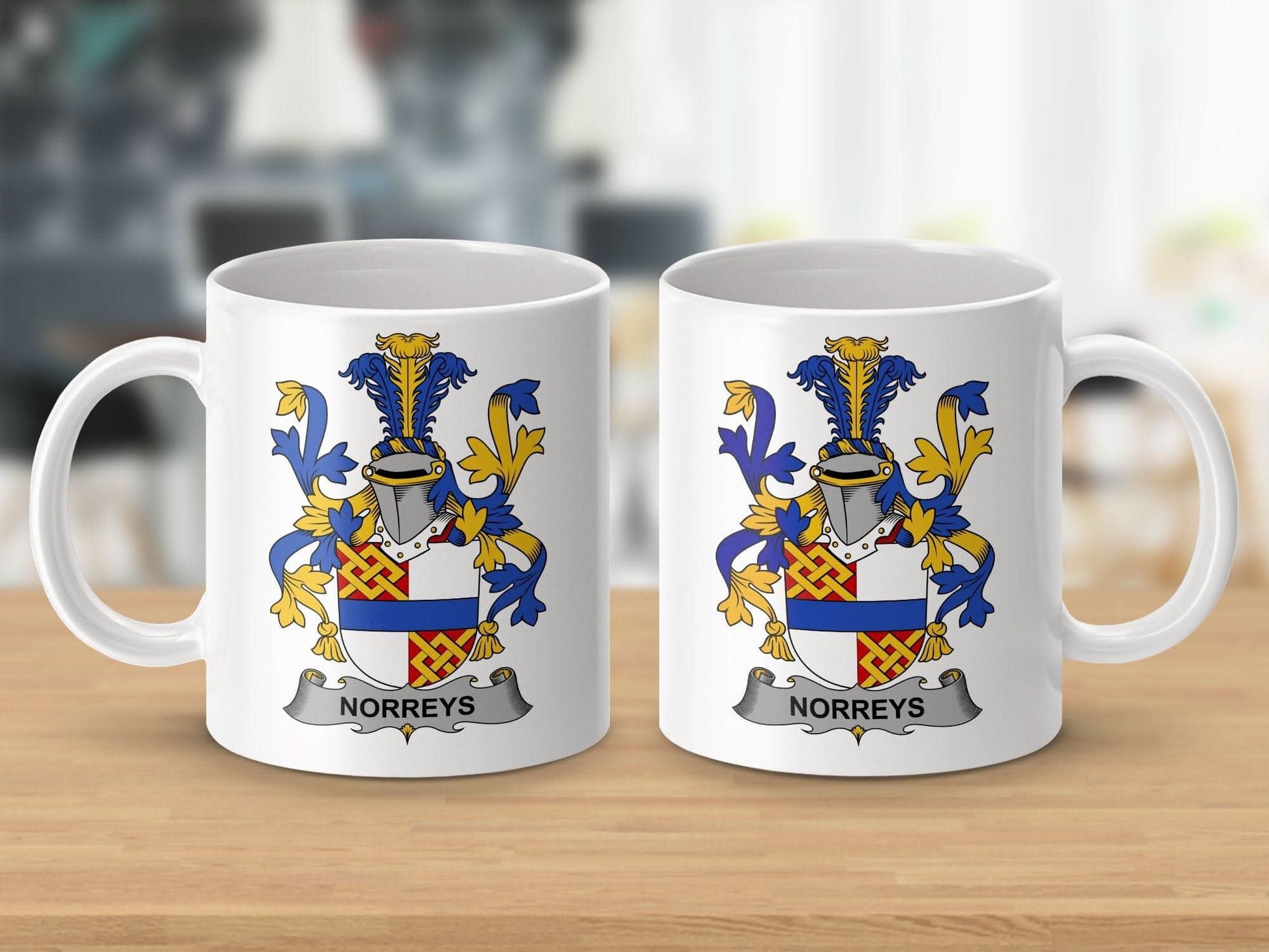 Norreys Family Crest Coat of Arms Design Mug - Celtic Ancestry Gifts