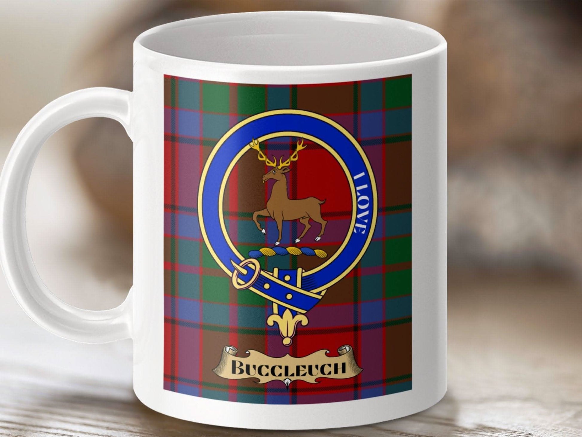 Clan Buccleuch I Love Coffee Mug with Scottish Plaid product type