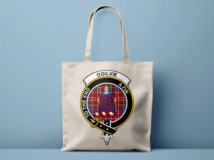 Ogilvie Scottish Clan Crest Tartan Tote Bags - Celtic Ancestry Gifts