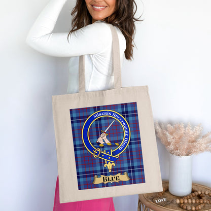 Clan Blue Scottish Crest Tartan Design Tote Bag - Living Stone Gifts