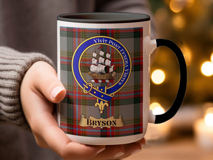 Bryson Family Crest Plaid Background Personalized Mug - Living Stone Gifts