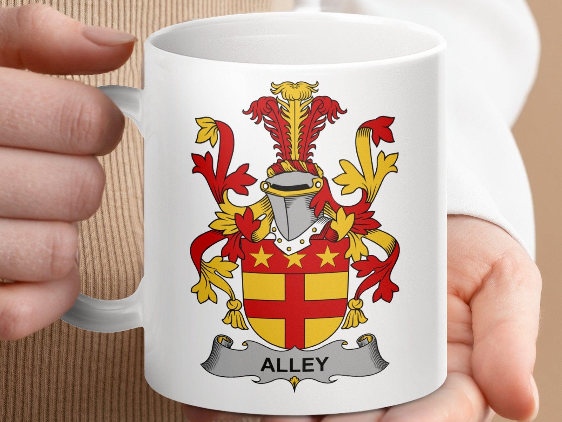 Alley Surname Irish Family Crest Heraldry Design Mug - Celtic Ancestry Gifts