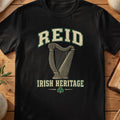 Reid Irish Heritage black Gildan 64000 T-shirt with Celtic harp design