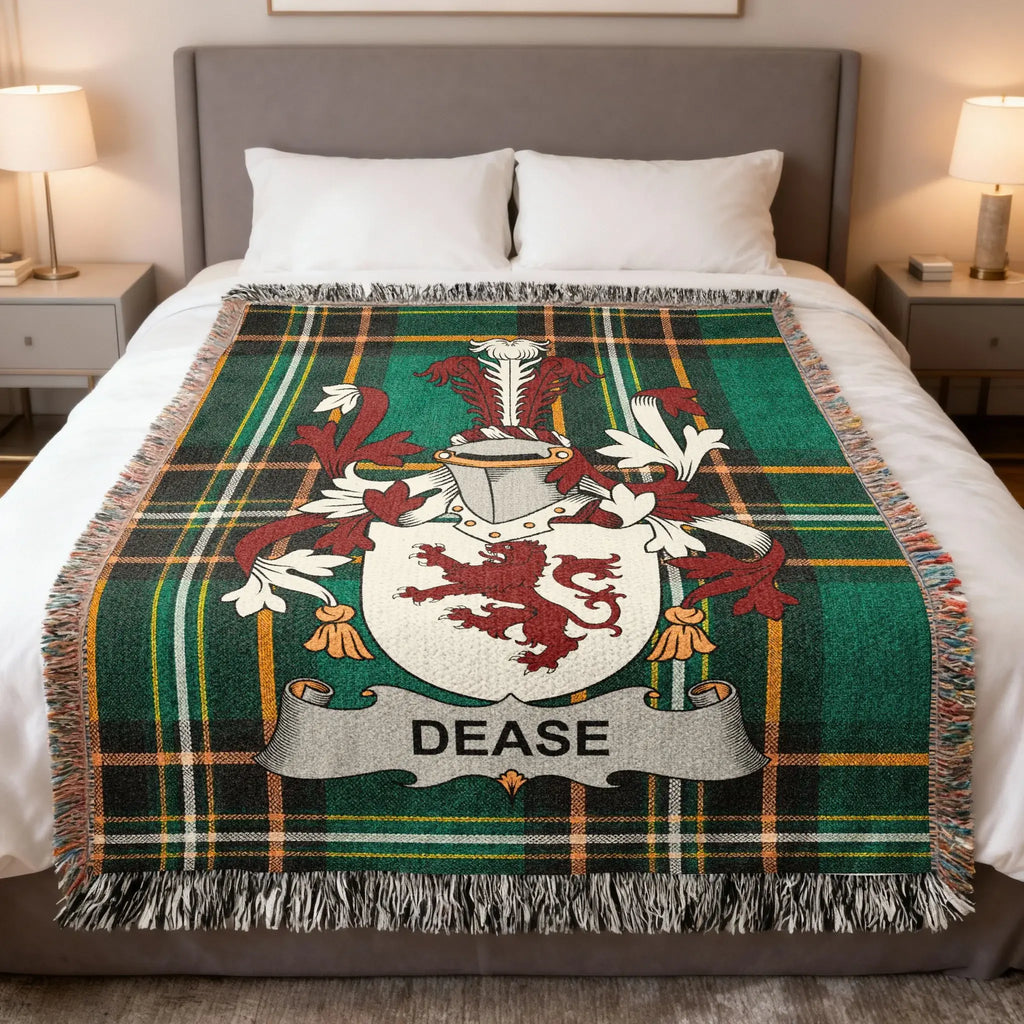 DEASE Family Crest Green Tartan Plaid Throw Blanket