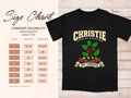Comfort Colors 1717 size chart in inches with a black Christie clan crest T-shirt preview