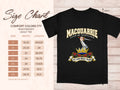 Comfort Colors 1717 size chart in inches with a black MacQuarrie clan crest T-shirt preview