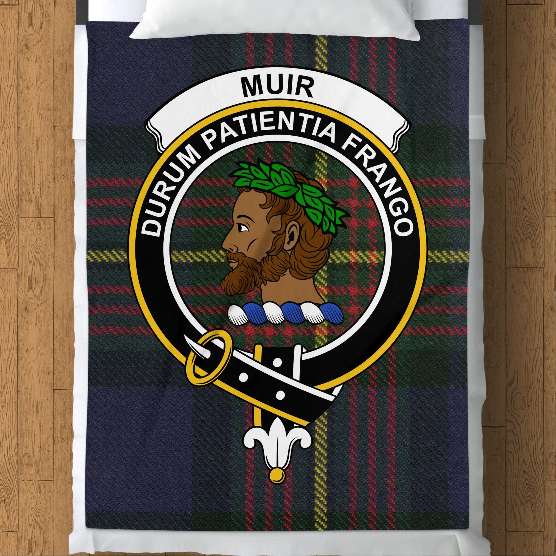 Scottish Clan Muir Crest Tartan Throw Blanket - Living Stone Gifts