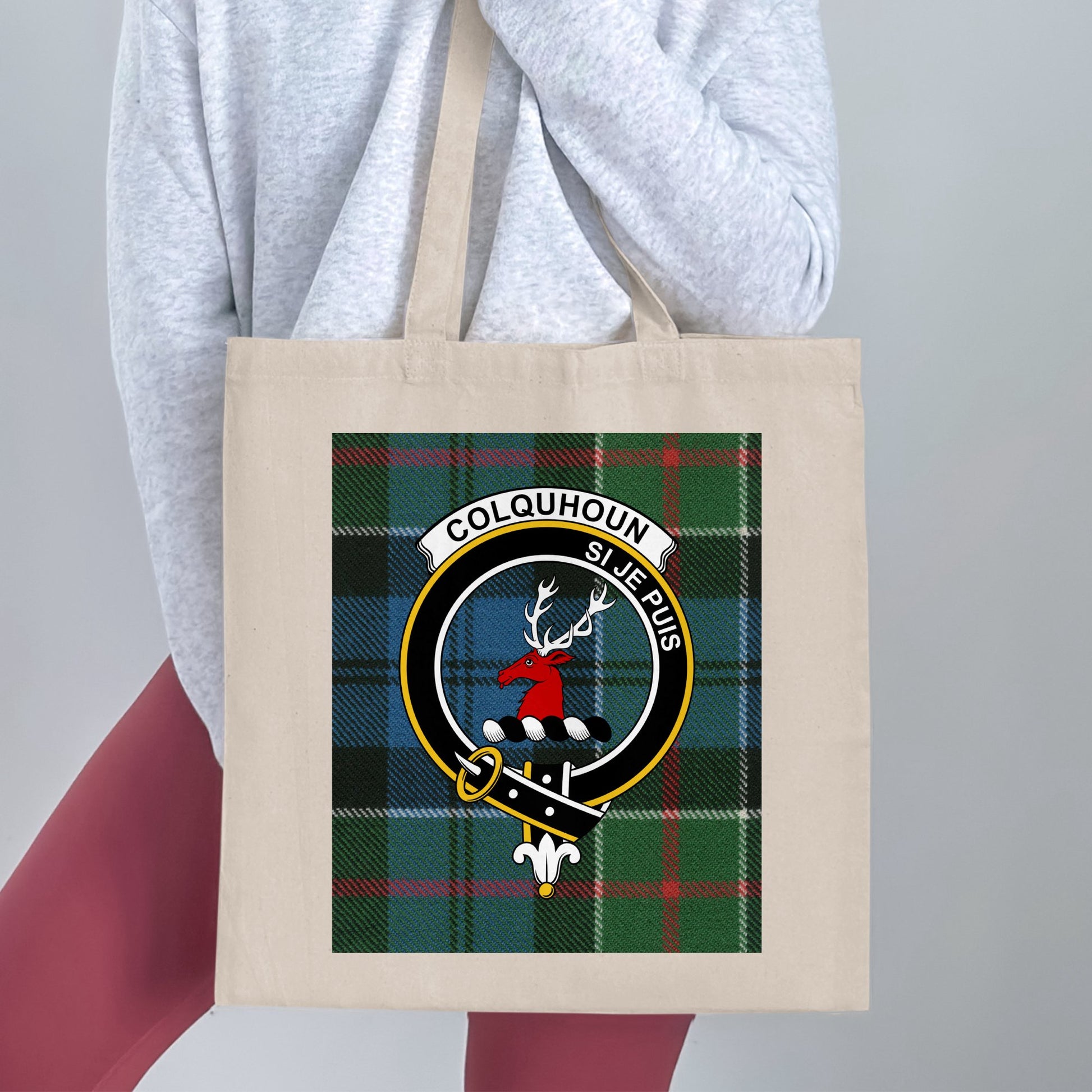 Colquhoun Clan Scottish Tartan Crest Tote Bag - Living Stone Gifts