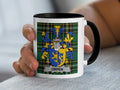 Orpen Irish family crest black accent mug with Irish National Tartan
