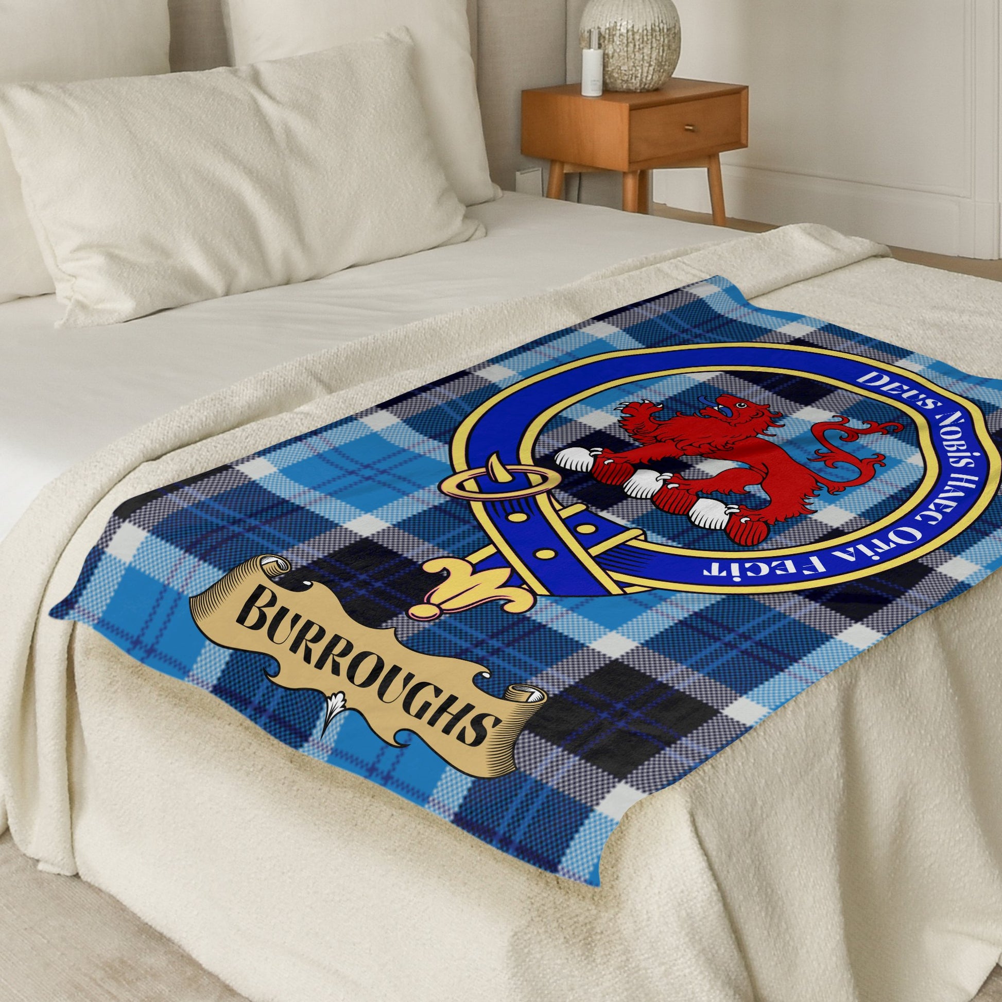 Scottish Clan Burroughs Crest Tartan Throw Blanket - Living Stone Gifts