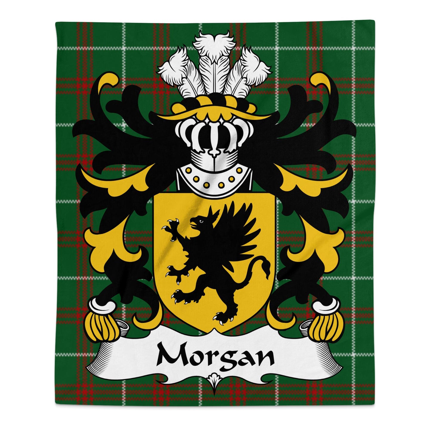 Morgan Coat of Arms on Tartan Background Blanket - Living Stone Gifts