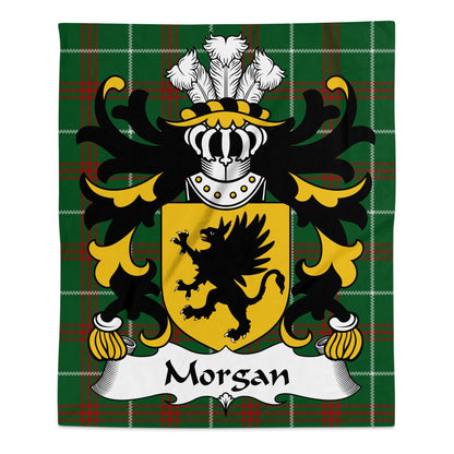 Morgan Coat of Arms on Tartan Background Blanket - Living Stone Gifts