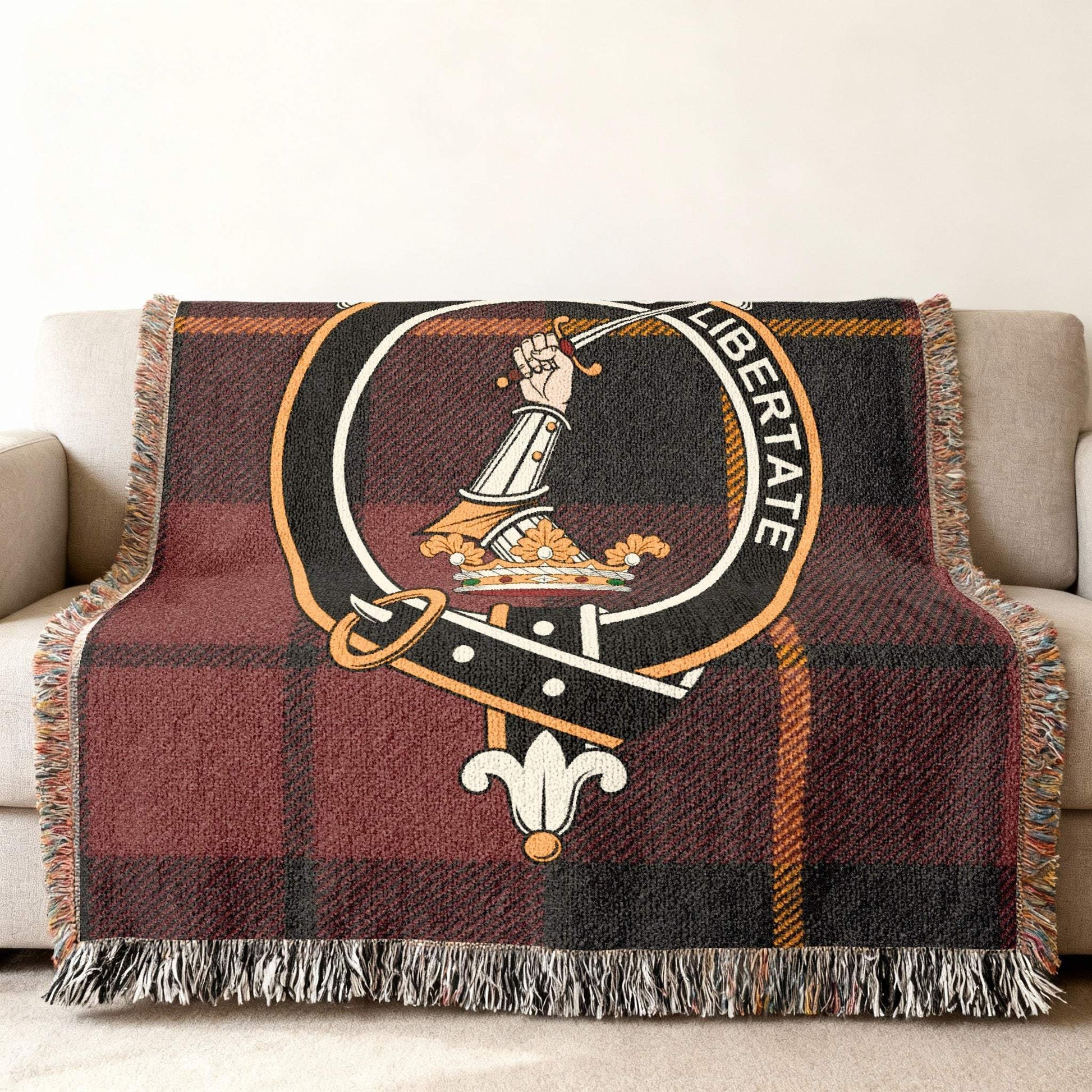 Scottish Clan Crest Woven Tartan Throw Blanket