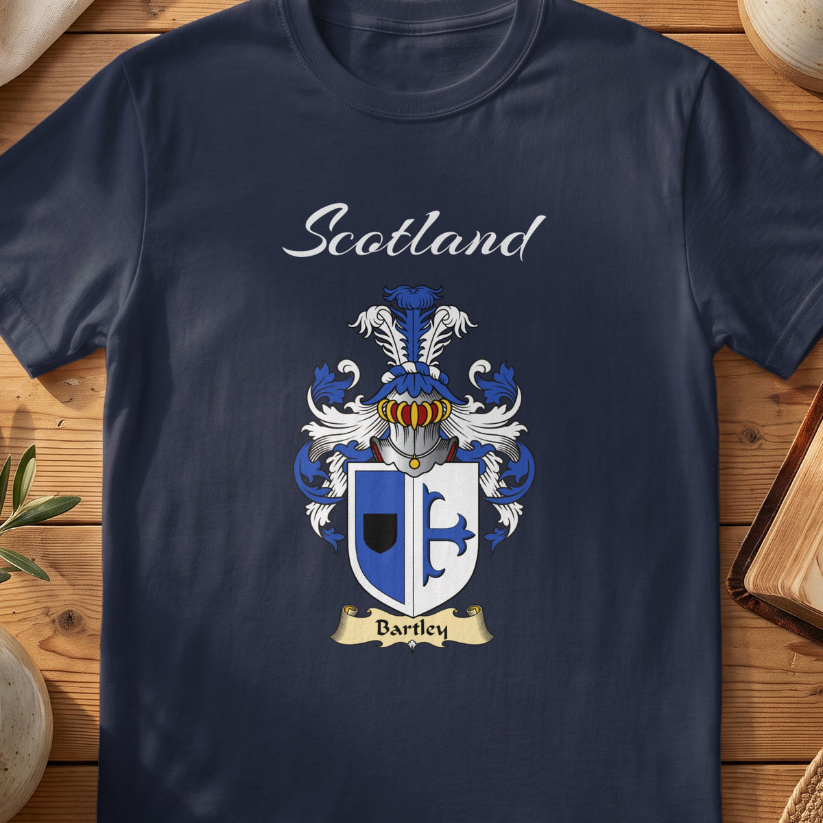 Bartley Scottish family shield T-shirt in Navy