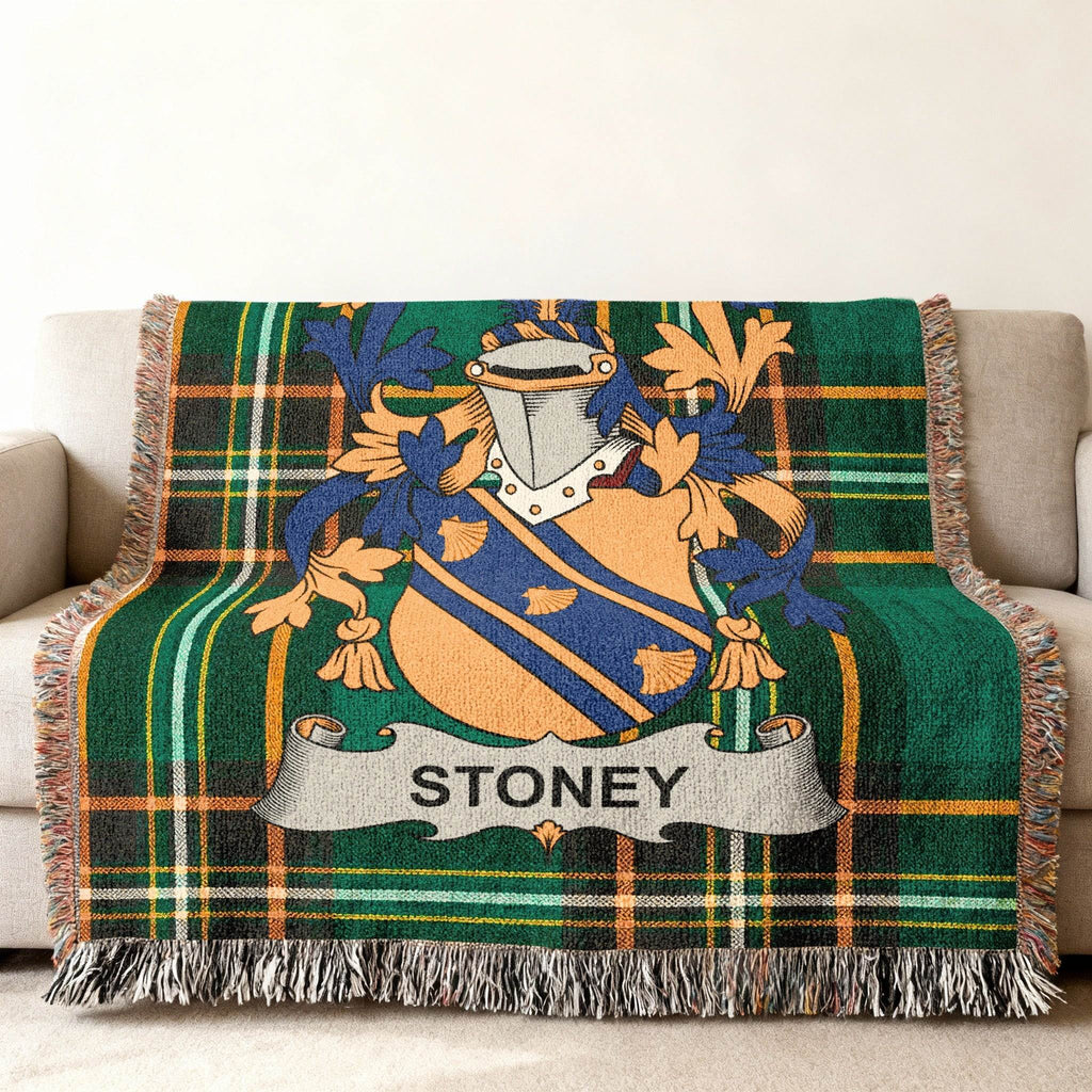 Woven plaid throw blanket featuring the Stoney family crest.