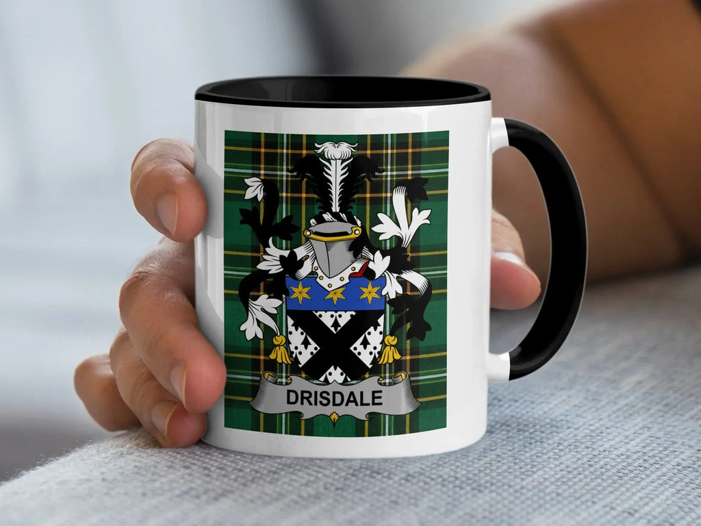 Drisdale Irish family crest black accent mug