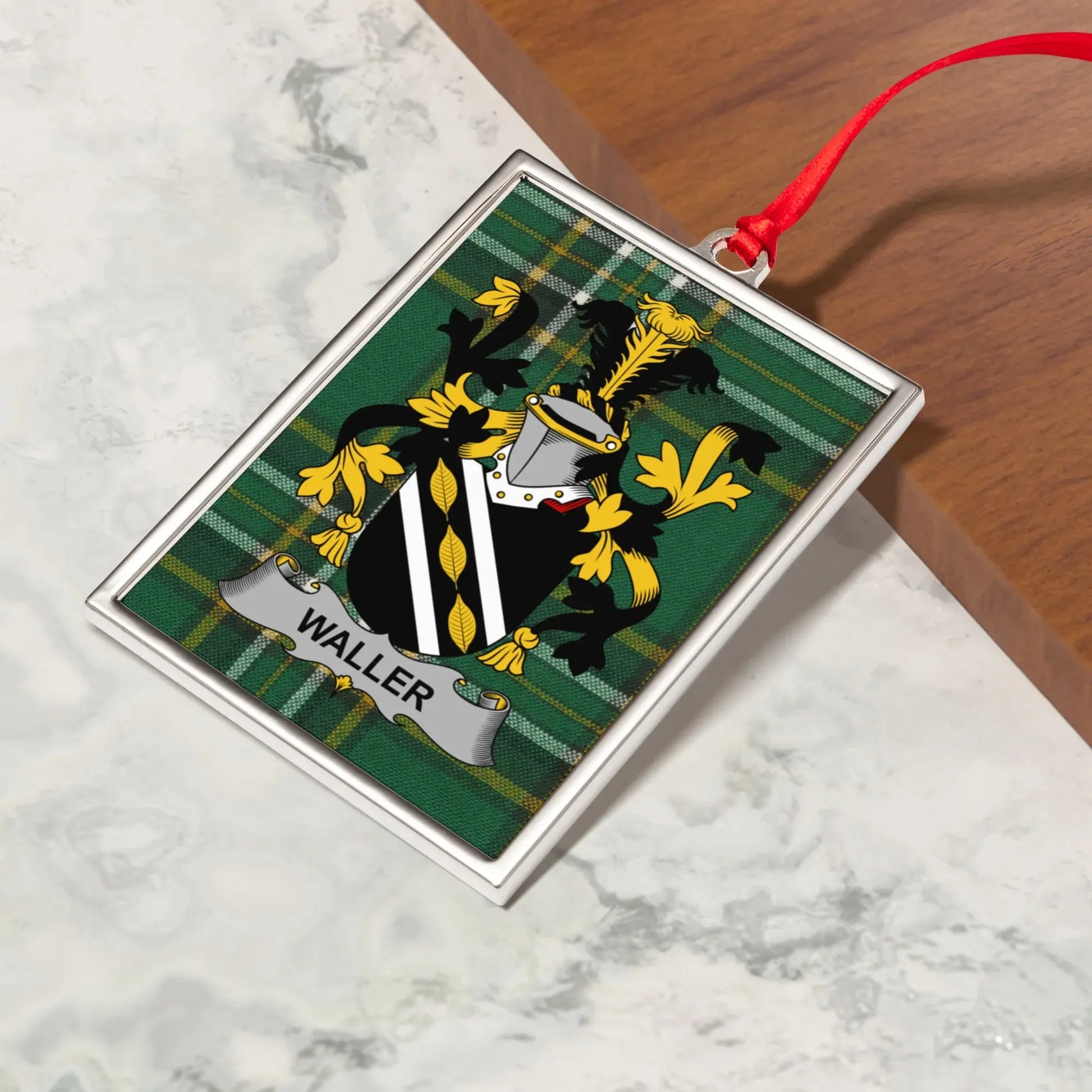 Waller Family Crest Plaid Background Ornament product