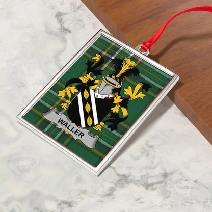Waller Family Crest Plaid Background Ornament product