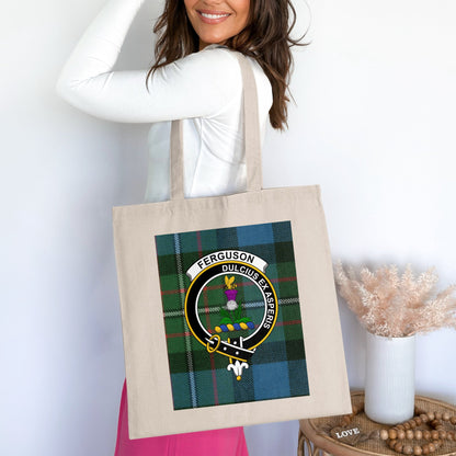 Ferguson Clan Scottish Tartan Crest Design Tote Bag - Living Stone Gifts