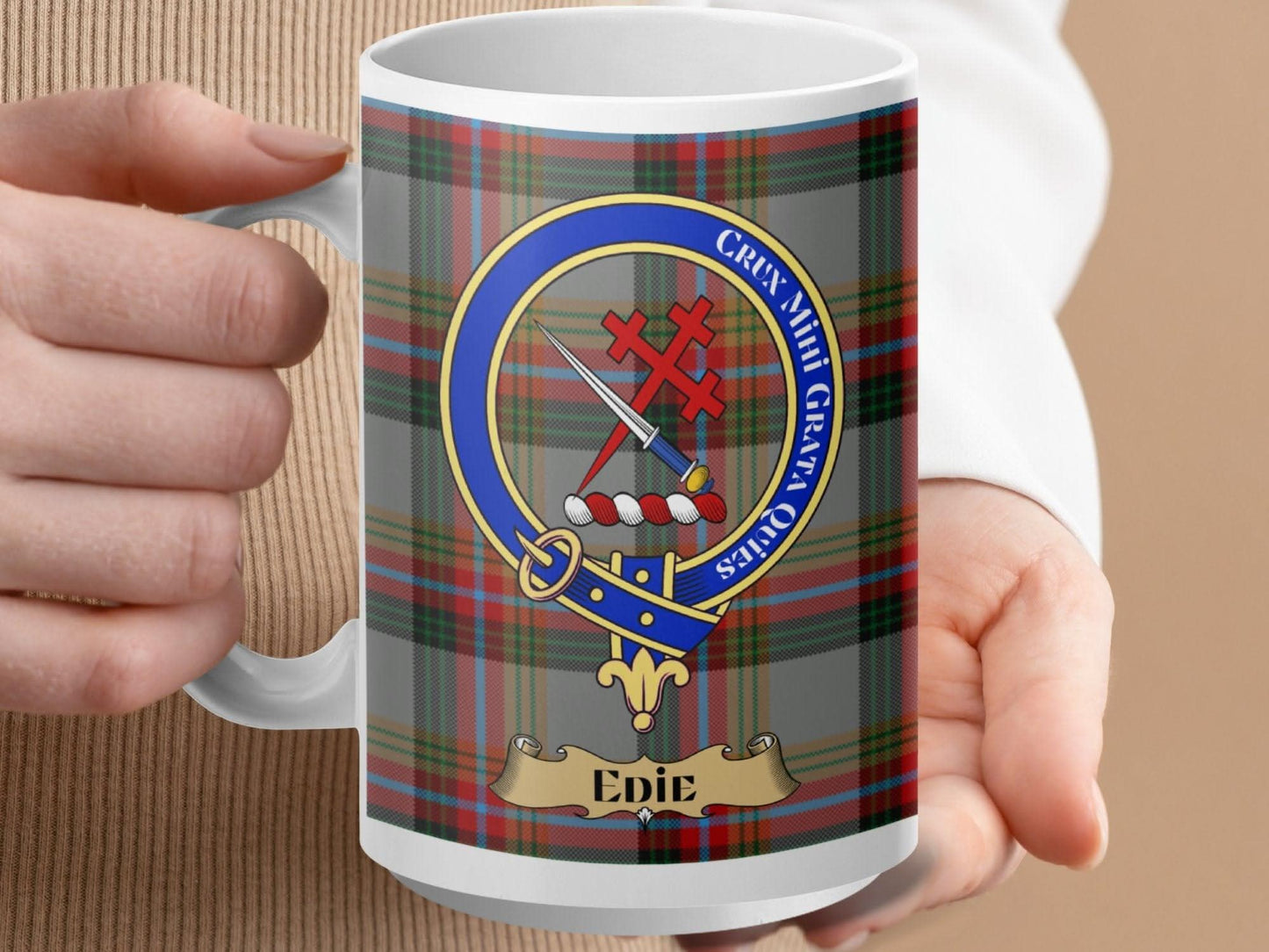Edie Clan Tartan Mug with Crest Design Product