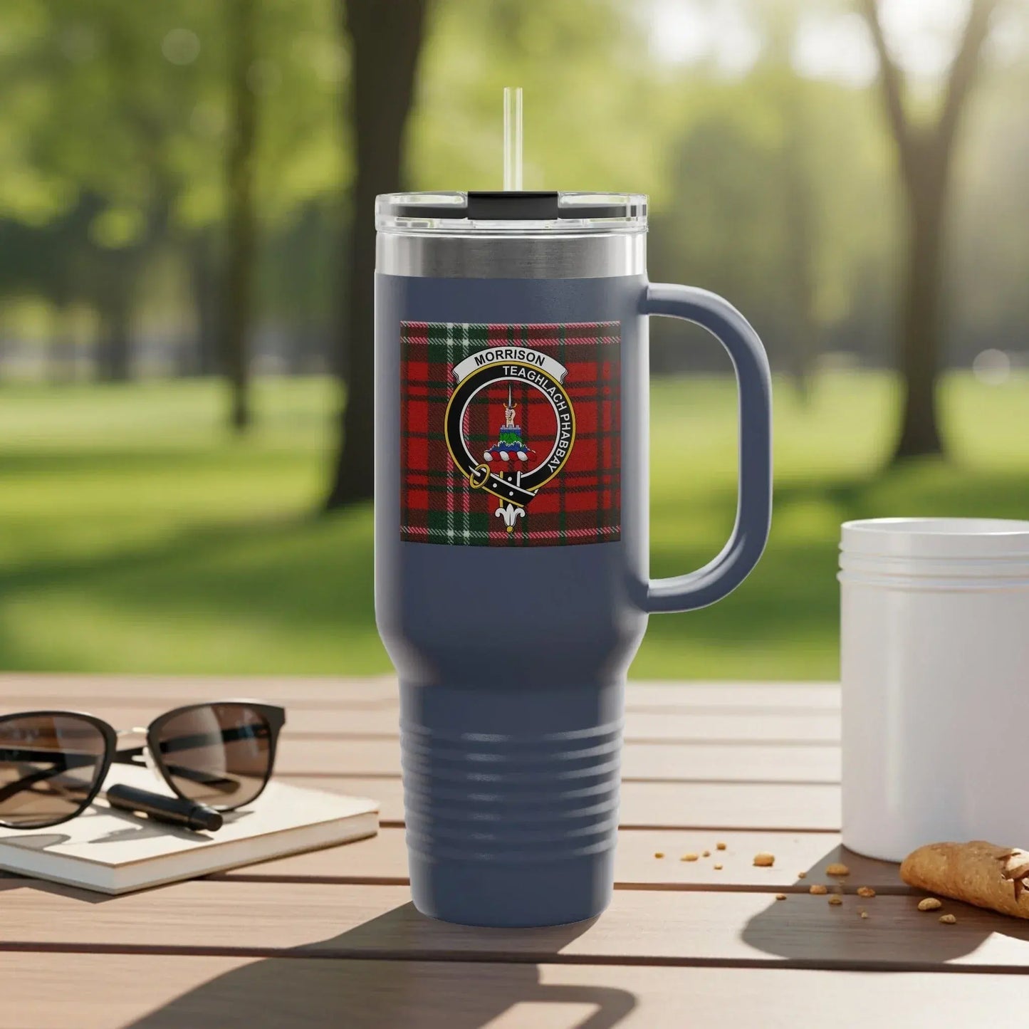Morrison Clan Crest Plaid Travel Mug product type