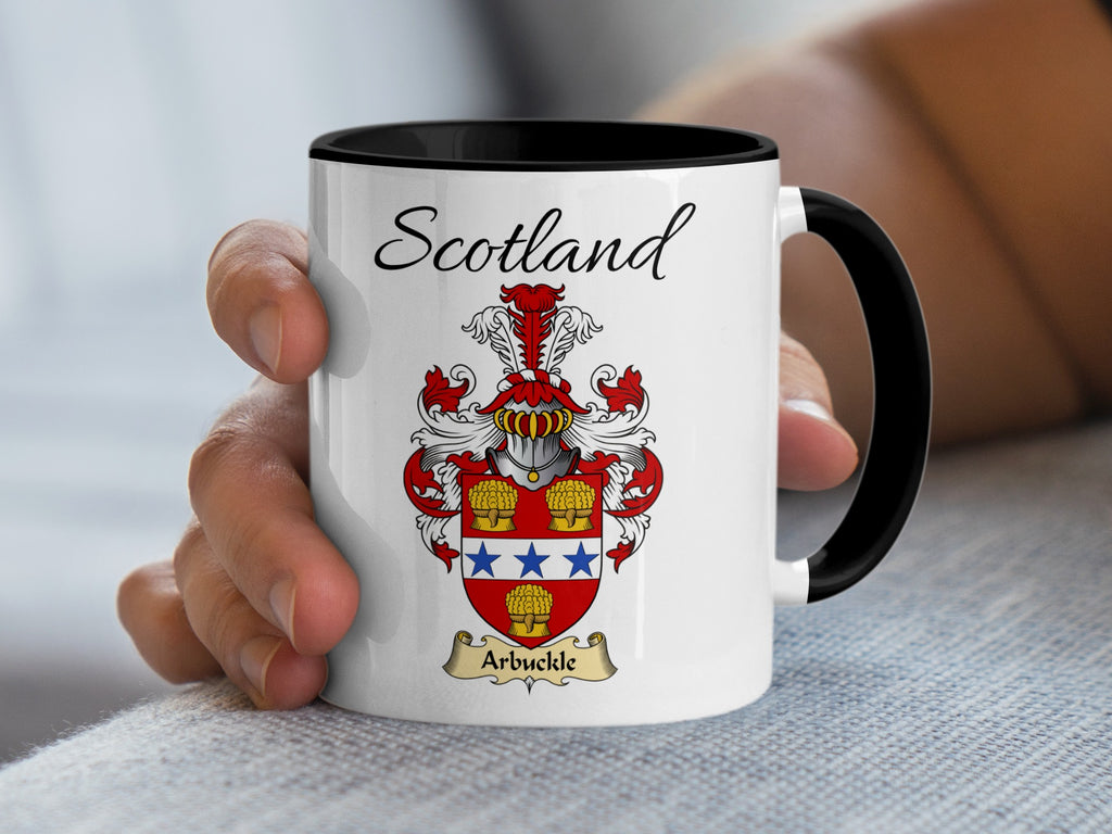 Arbuckle Scottish family crest accent mug with Scotland above the coat of arms design